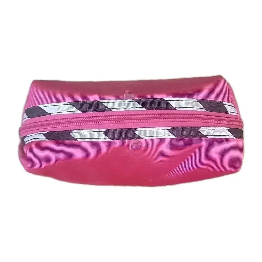 NWT 4‑Piece Makeup Travel Bag Set Pink & Black Chevron Cosmetic Organizer